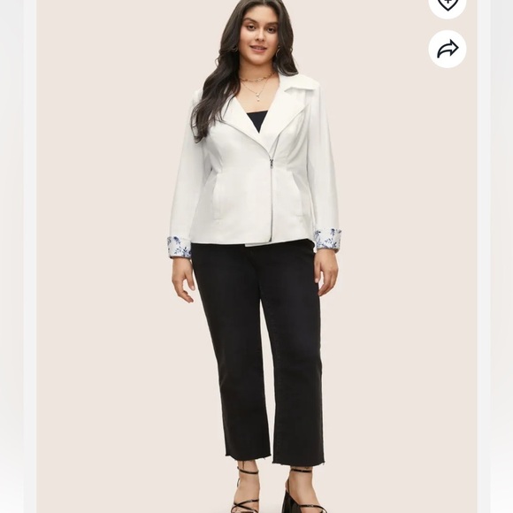 BloomChic Plus Size Corduroy Patchwork Floral Lapel Collar Zipper Jacket - Picture 5 of 10